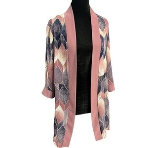 Women's R&M Richards Petite 10P Pink Blue Geometric Cardigan